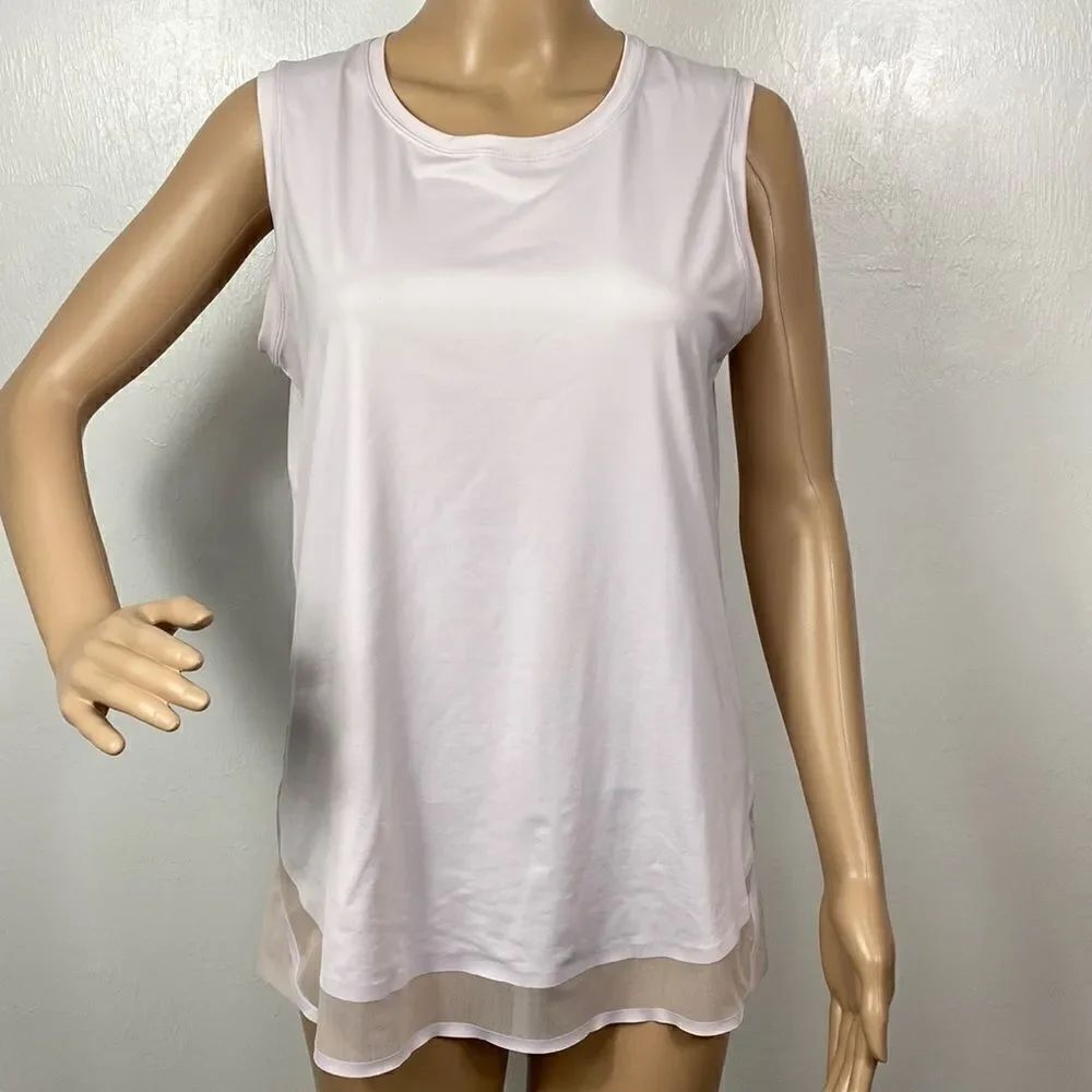 Athleta pale lilac sheer hem sleeveless laser cut athletic top size M